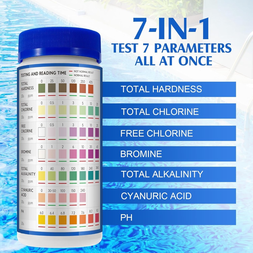 7-in-1 수영장 테스트 스트립 150개 |   온수 - Water Testing Kit 리뷰 및 가격