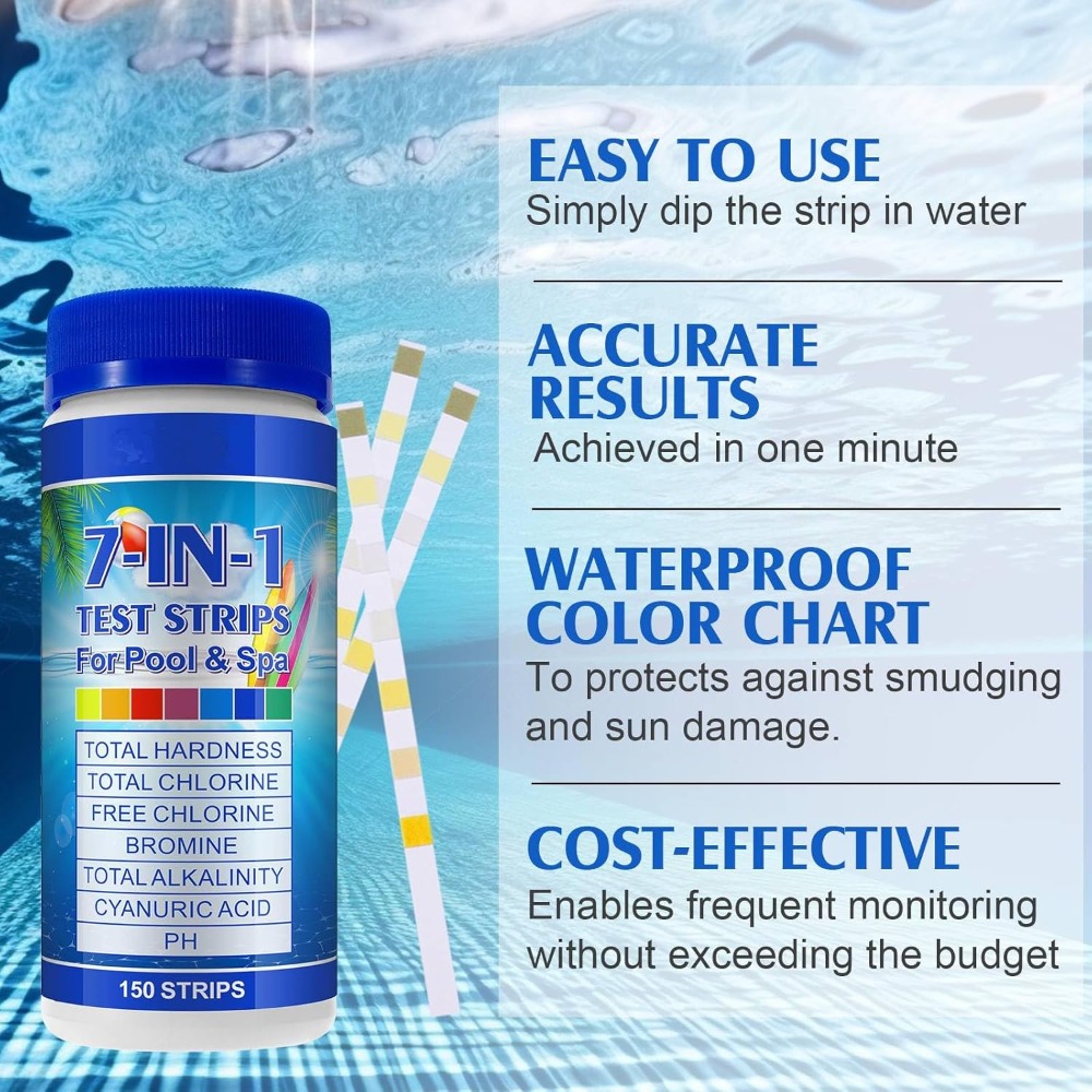 7-in-1 수영장 테스트 스트립 150개 |   온수 - Water Testing Kit 리뷰 및 가격